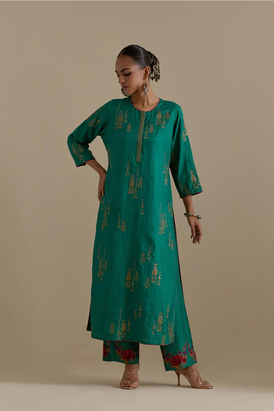 Persian Green Silk Straight Kurta