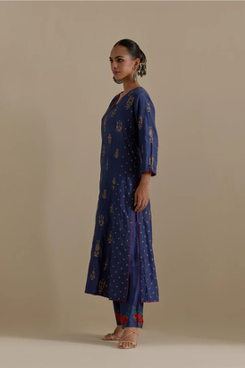 Blue Silk Straight Kurta With Straight Pants