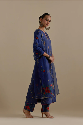 Blue Silk Straight Kurta Set
