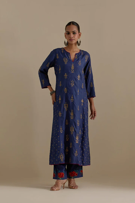Blue Silk Straight Kurta