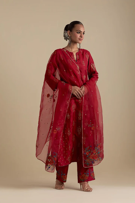 Barn Red Silk Straight Kurta Set