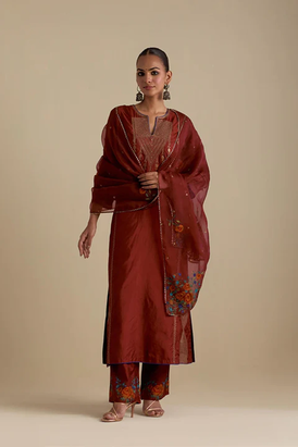Maroon Silk Organza Dupatta