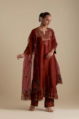 Maroon Silk Organza Dupatta