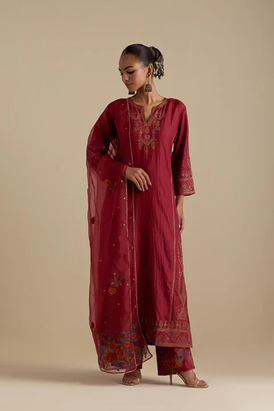 Barn Red Silk Organza Dupatta