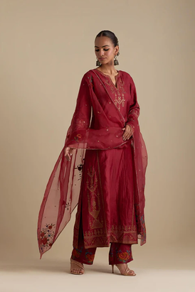 Barn Red Silk Organza Dupatta