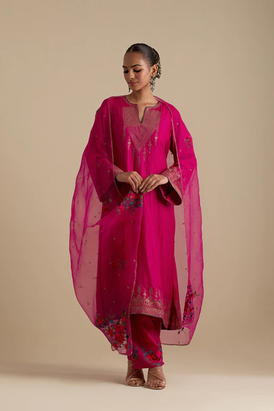 Fuchsia Silk Organza Dupatta