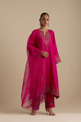 Fuchsia Silk Organza Dupatta