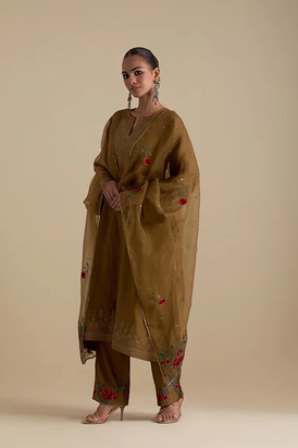 Olive Silk Organza Dupatta