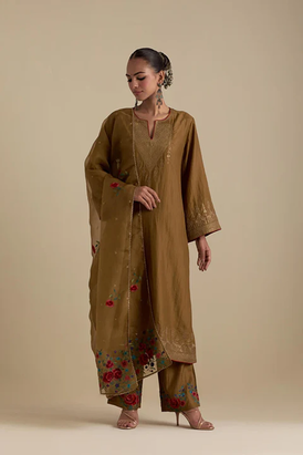 Olive Silk Organza Dupatta