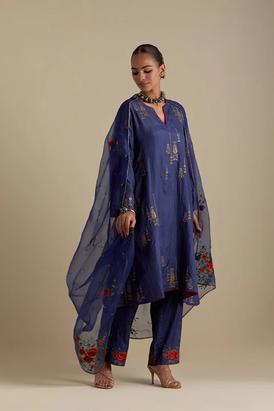 Blue Silk Organza Dupatta