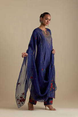Blue Silk Organza Dupatta