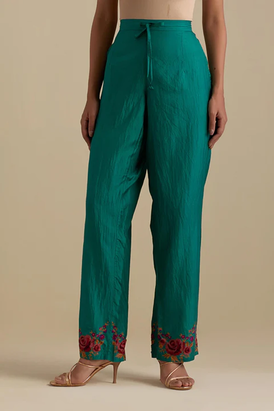 Persian Green Silk Straight Pants