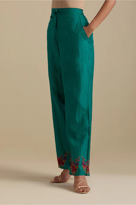 Persian Green Silk Straight Pants