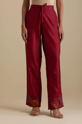 Barn Red Silk Straight Pants