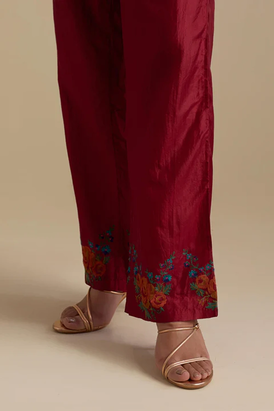 Barn Red Silk Straight Pants