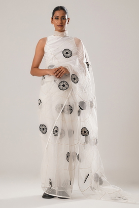 Mj Floral Saree - White