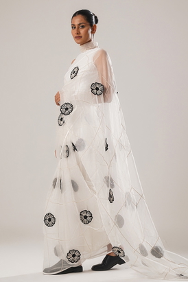 Mj Floral Saree - White