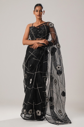 Mj Floral Saree - Black