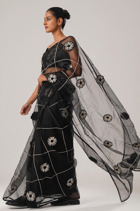 Mj Floral Saree - Black