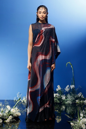 Slit Skirt And One Shoulder Drape