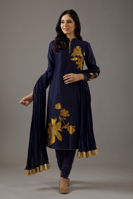 Chanderi Sillk Gold Foil Tunic Set 