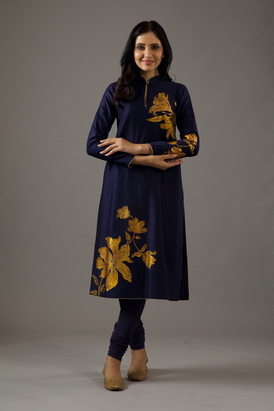 Chanderi Sillk Gold Foil Tunic Set 