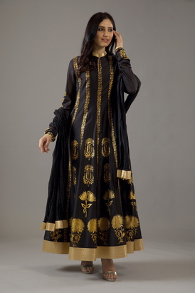 Chanderi Silk Gold Foil Kalidar Set 