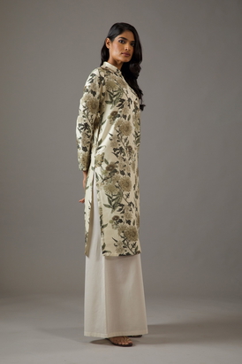 Chanderi Silk Front Open Printed Tunic Set 