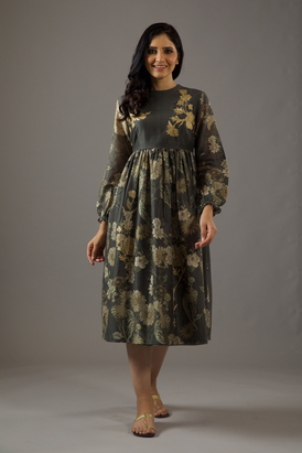 Chanderi Silk  Pewter Dress