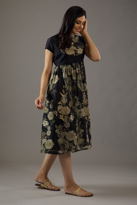 Chanderi Silk Black Dress