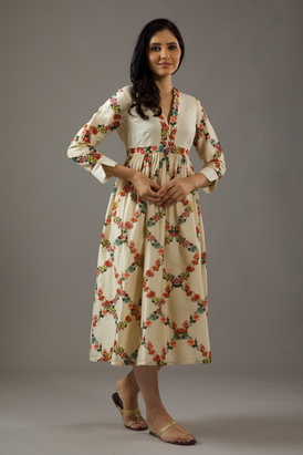 Chanderi Silk Dress With Overall Print 