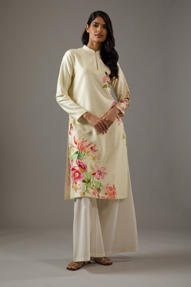Chanderi Silk Placement Printed Tunic Set 