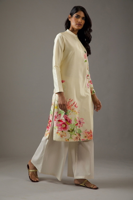 Chanderi Silk Placement Printed Tunic Set 