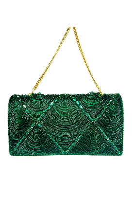 Criss Cross Green Satin Potli