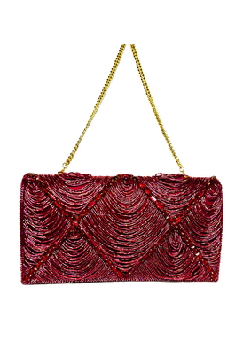 Criss Cross Maroon Satin Potli