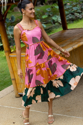 Tropical & Vibrant Printed Midi Dress
