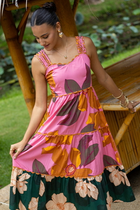 Tropical & Vibrant Printed Midi Dress