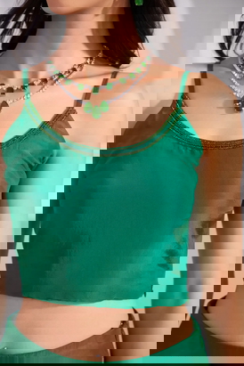 Emerald Green Embroidered Silk Bustier & Flared Silk Pant Set