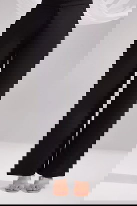 Black Cotton Satin Straight Pants
