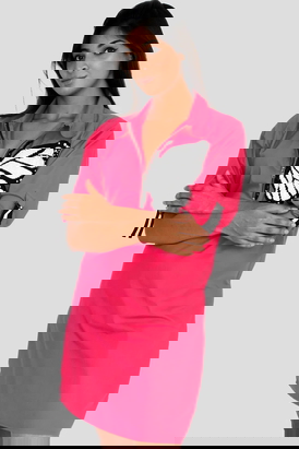 Hot Pink One Piece Cotton Dress With Embroidery