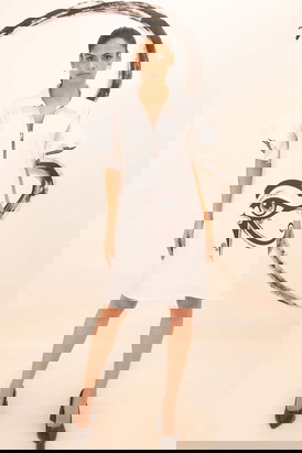 White Cotton Dress With Print
