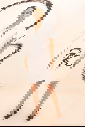 White Cotton Dress With Print
