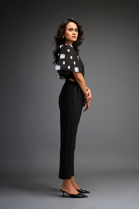 White Embroidered Sleeves Jumpsuit With Belt