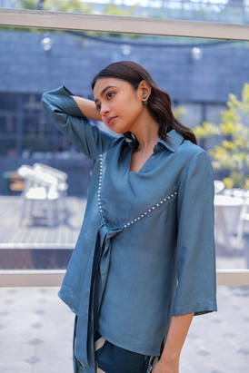 Silk Tie Top- Cobalt
