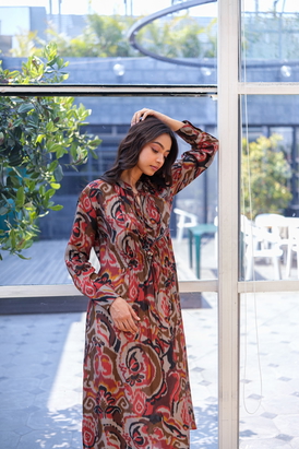 Gather Dress- Dark Ikat