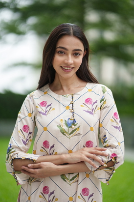 Lilly Kurta Set-Cream Geo Sparkle