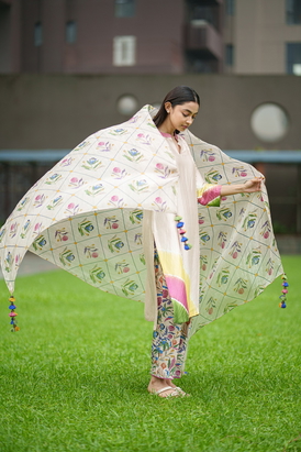 Organza Dupatta-Cream Jaal