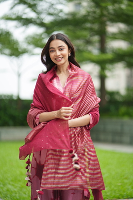 Panelled Tissue Dupatta-Wine