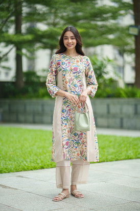 Tulip Kurta Set-Cream Jaal