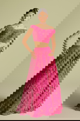 Fuchsia Cutwork And 3D Applique Bustier